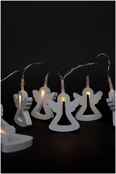 Entac Χριστουγεννιάτικα Λαμπάκια Εσωτερικά Ξύλινα Αγγελλάκια 10 LED Θερμό 1μ (2xAA Δεν περιλαμβ.)